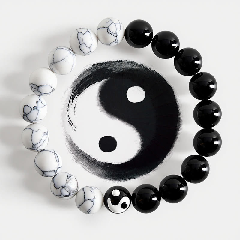 Nimara Ritual Liuli Glass Bead Yin Yang Balance Round Bead Bracelet