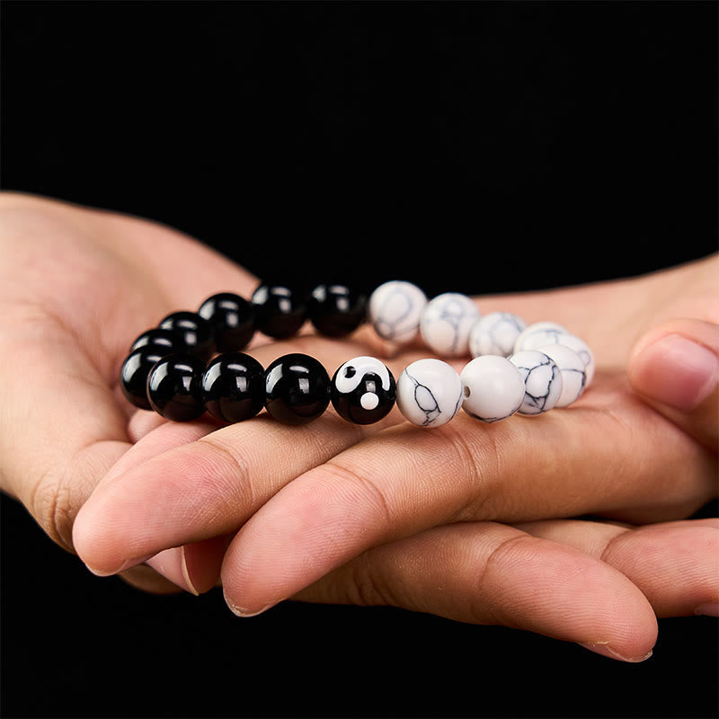 Nimara Ritual Liuli Glass Bead Yin Yang Balance Round Bead Bracelet