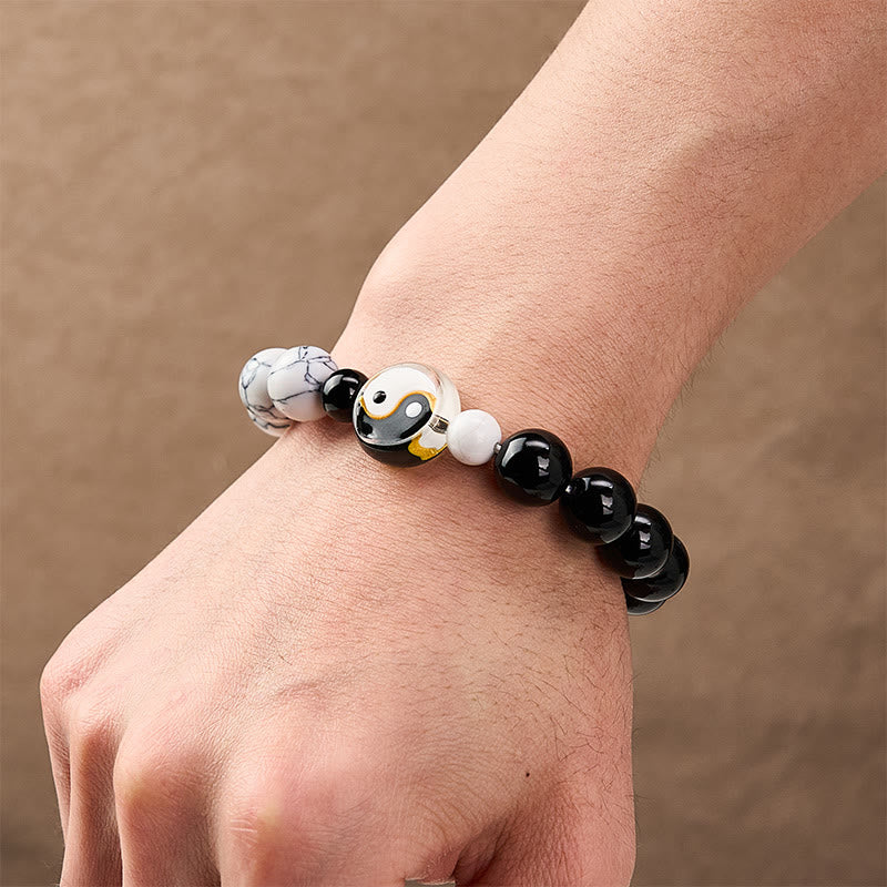Nimara Ritual Liuli Glass Flat Bead Yin Yang Balance Round Bead Bracelet