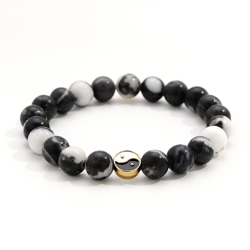 Nimara Ritual Orca Agate Yin Yang Harmony Round Bead Bracelet