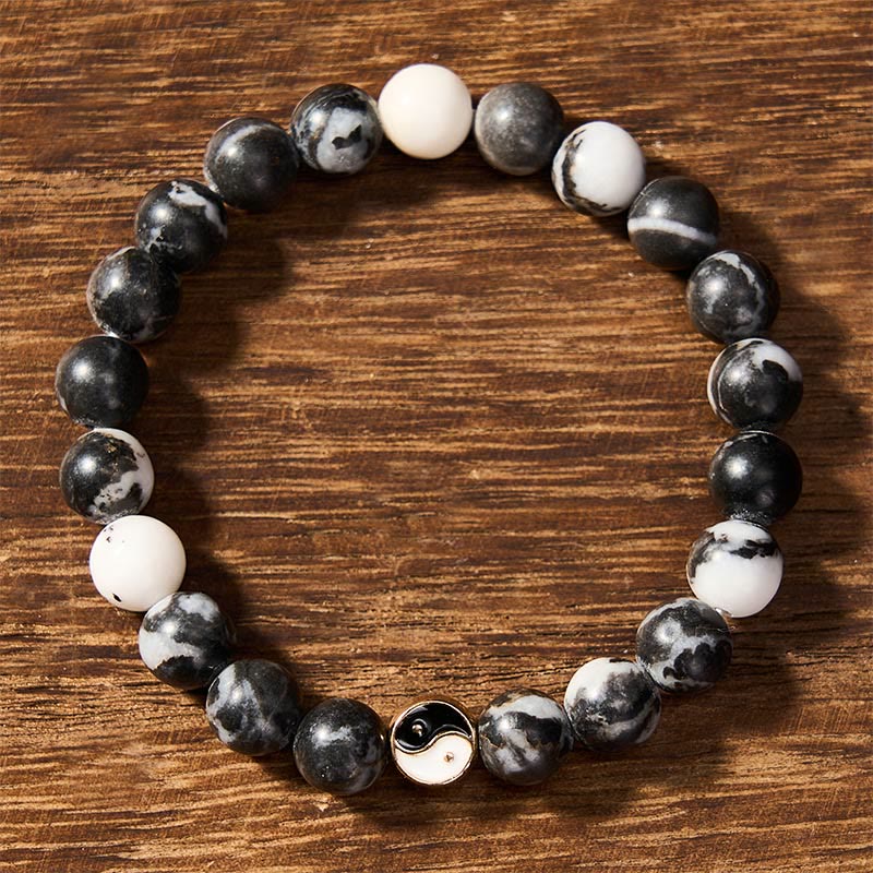 Nimara Ritual Orca Agate Yin Yang Harmony Round Bead Bracelet