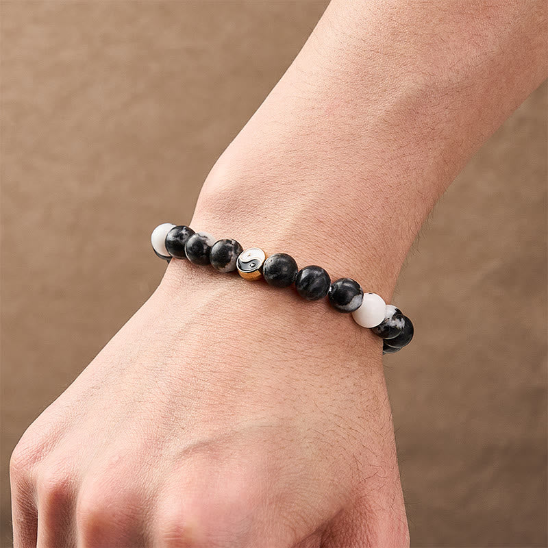 Nimara Ritual Orca Agate Yin Yang Harmony Round Bead Bracelet