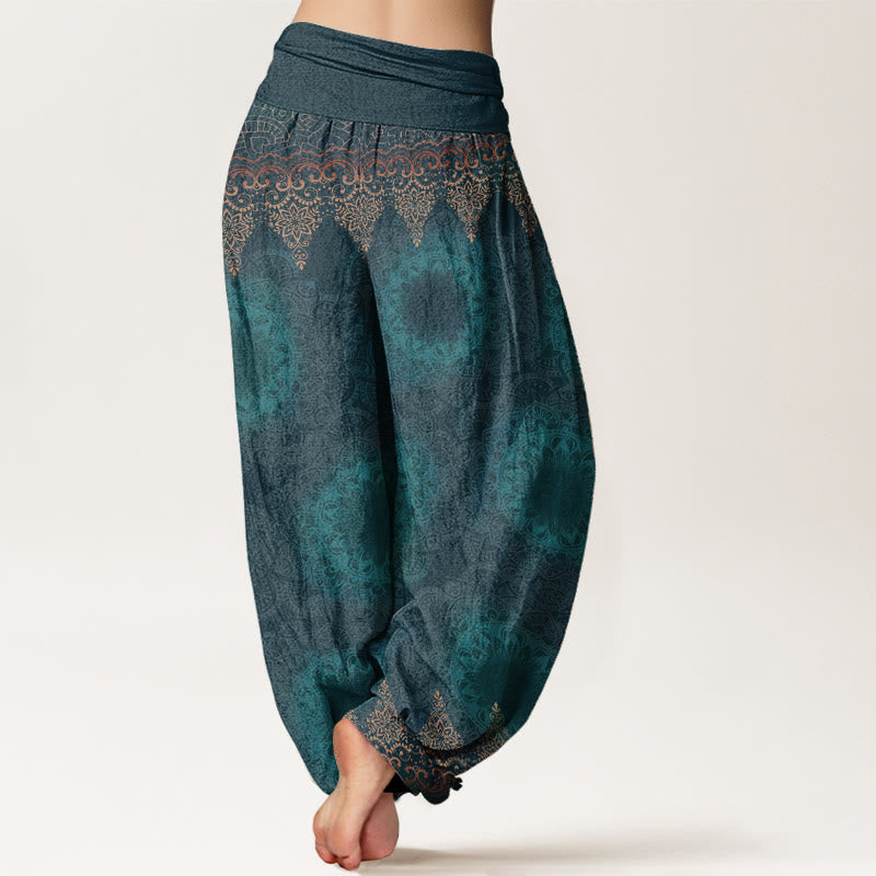 Nimara Ritual Pure Cotton Triangular Mandala Patterns Women's Elastic Waist Harem Pants