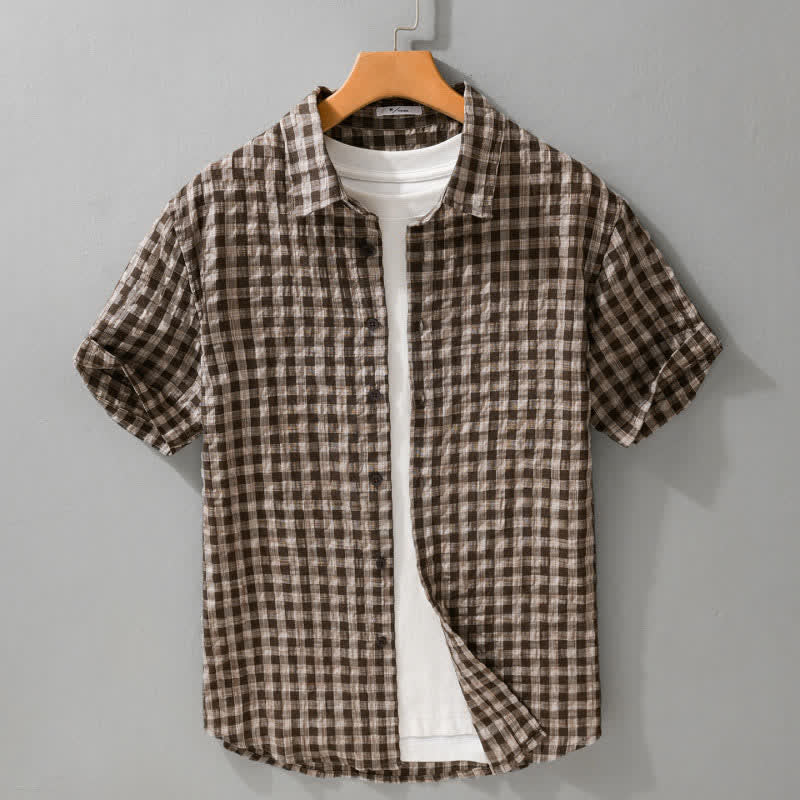 Nimara Ritual Summer Casual Vintage Button-Up Plaid Men's Short Sleeve Shirts