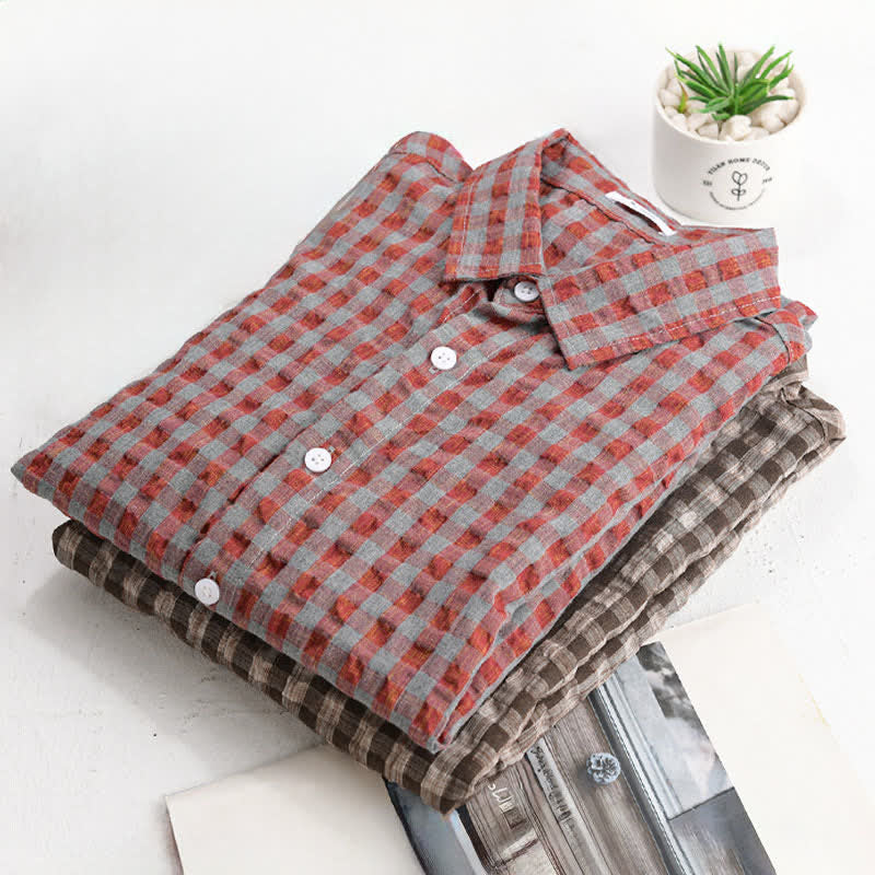 Nimara Ritual Summer Casual Vintage Button-Up Plaid Men's Short Sleeve Shirts