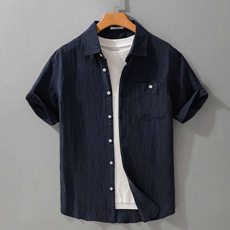 Nimara Ritual Summer Casual Minimalist Patch Pocket Solid Men's Short Sleeve Shirts