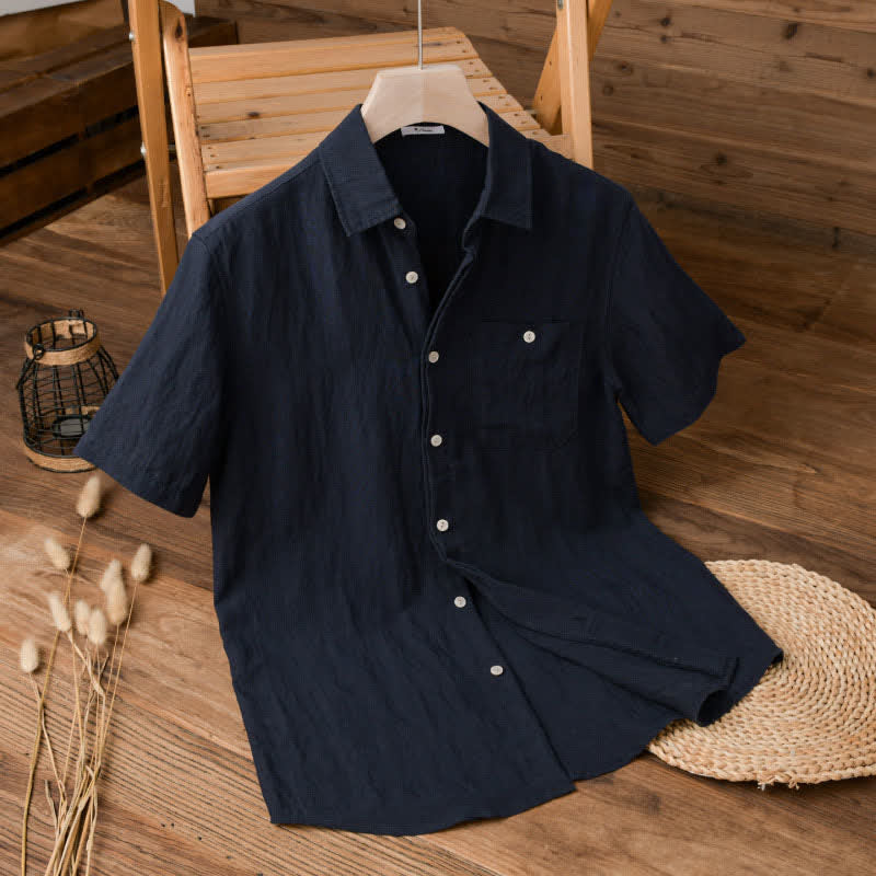 Nimara Ritual Summer Casual Minimalist Patch Pocket Solid Men's Short Sleeve Shirts