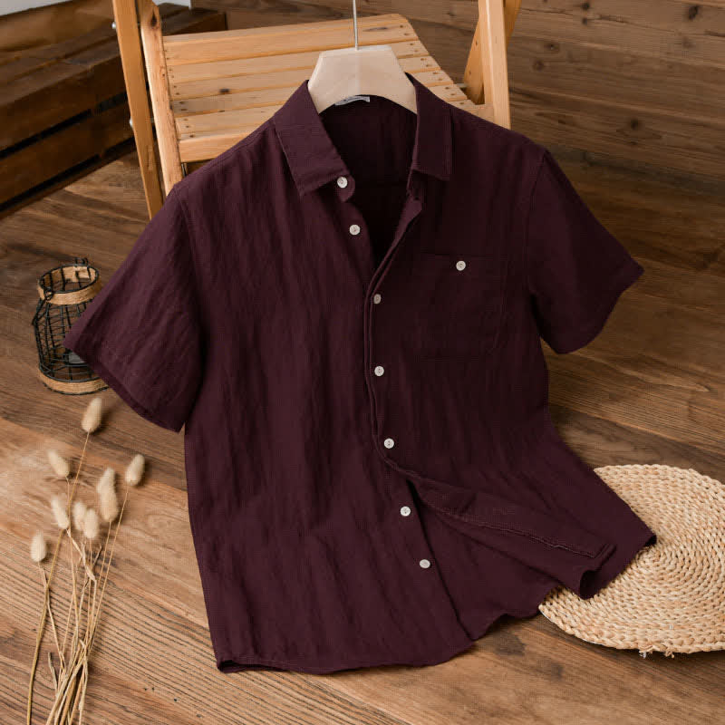 Nimara Ritual Summer Casual Minimalist Patch Pocket Solid Men's Short Sleeve Shirts