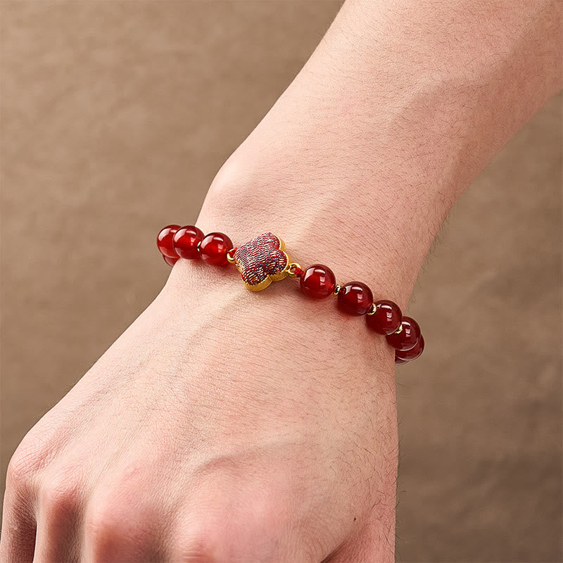 Nimara Ritual Red Agate Song Brocade Four-leaf Clover Blessing Charm Bracelet