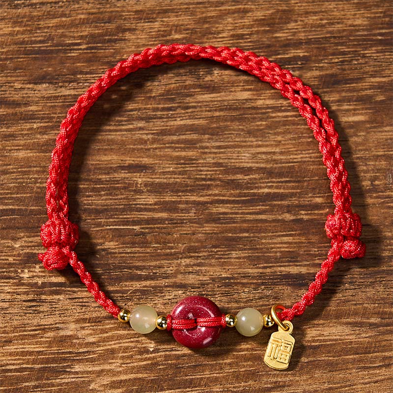 Nimara Ritual Cinnabar Peace Buckle Fu Character Protection Red String Pendant Bracelet