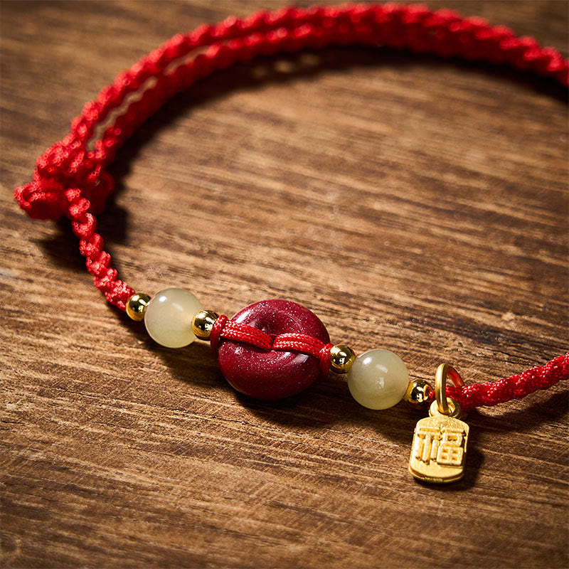 Nimara Ritual Cinnabar Peace Buckle Fu Character Protection Red String Pendant Bracelet