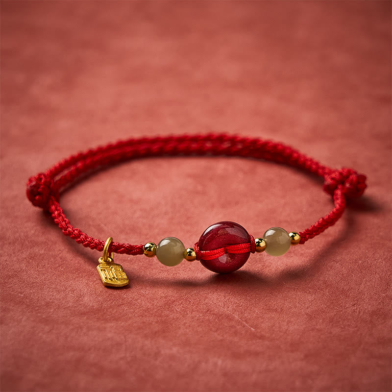 Nimara Ritual Cinnabar Peace Buckle Fu Character Protection Red String Pendant Bracelet