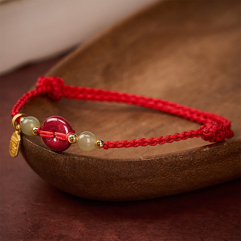 Nimara Ritual Cinnabar Peace Buckle Fu Character Protection Red String Pendant Bracelet
