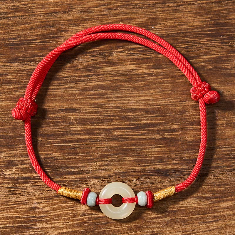 Nimara Ritual Hetian Jade Peace Buckle Protection Red String Bracelet