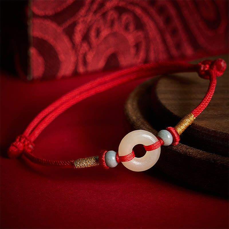 Nimara Ritual Hetian Jade Peace Buckle Protection Red String Bracelet