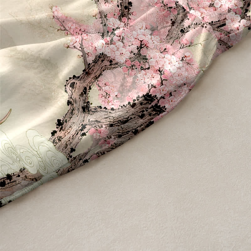 Nimara Ritual Summer Casual Peach Blossom Tree Sika Deer Landscape Pattern Women's Summer Sleeveless Midi Dress With Pockets