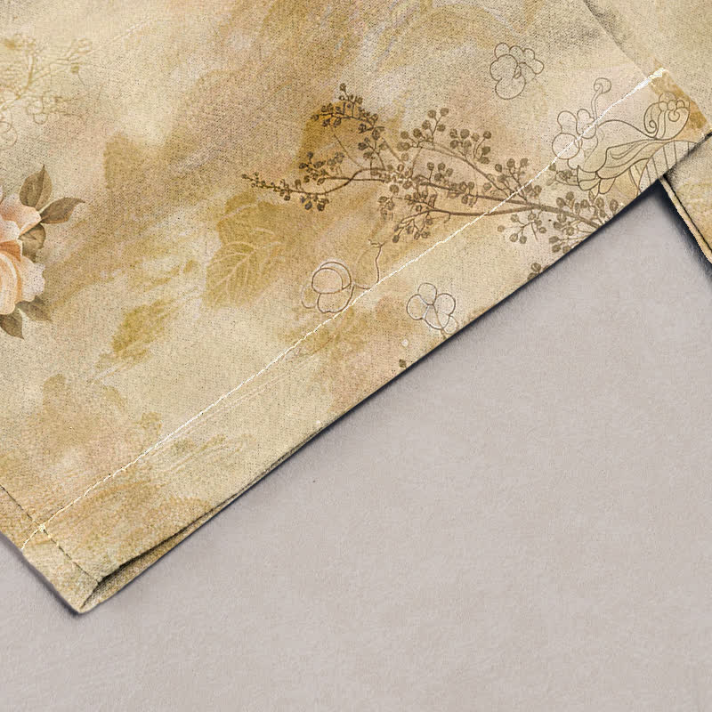 Nimara Ritual Pure Cotton Vintage Geisha Floral Pattern Women's Elastic Waist Pants With Pockets