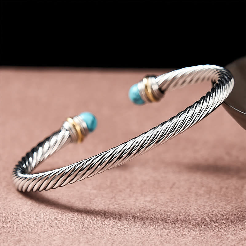 Nimara Ritual Copper Turquoise Black Onyx Spiral Growth Open Cuff Bracelet