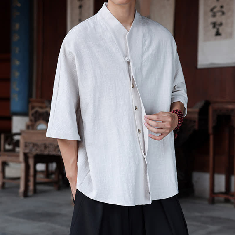 Nimara Ritual Spring Summer Tang Style Minimalist Pankou Solid Men's Elbow-Length Shirts