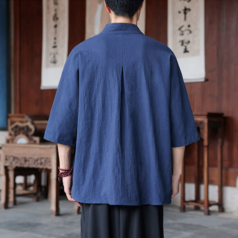 Nimara Ritual Spring Summer Tang Style Minimalist Pankou Solid Men's Elbow-Length Shirts