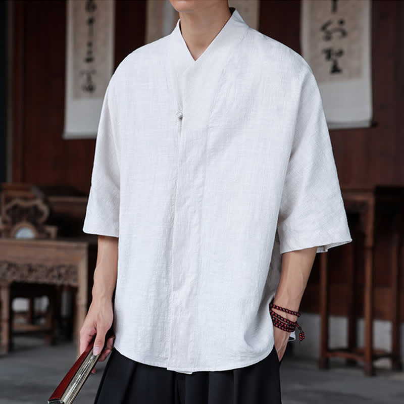 Nimara Ritual Spring Summer Tang Style Minimalist Pankou Solid Men's Elbow-Length Shirts