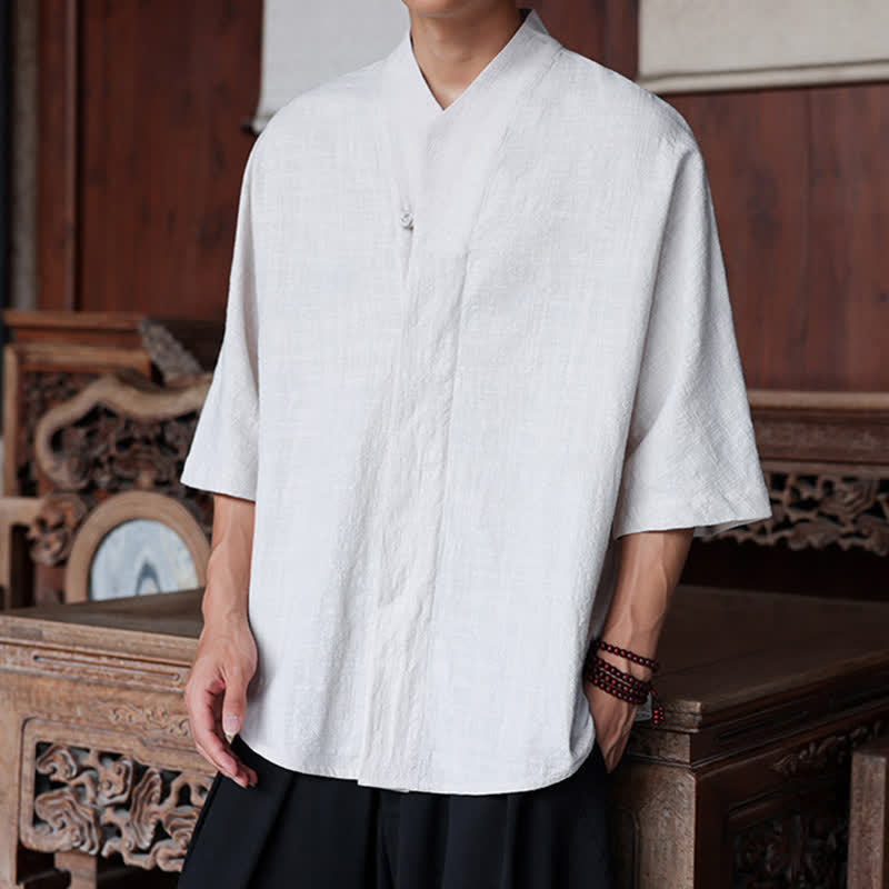 Nimara Ritual Spring Summer Tang Style Minimalist Pankou Solid Men's Elbow-Length Shirts