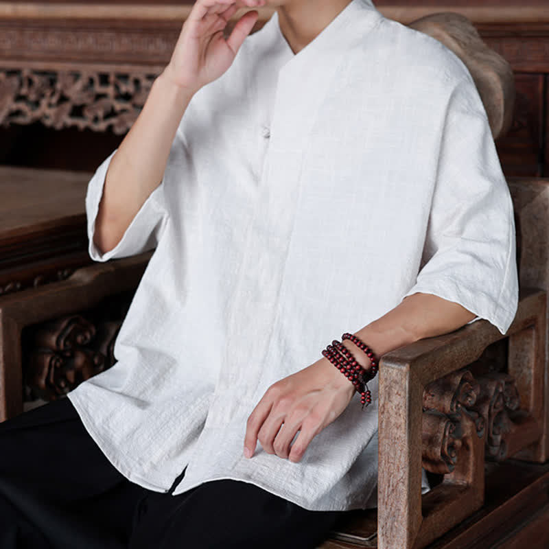 Nimara Ritual Spring Summer Tang Style Minimalist Pankou Solid Men's Elbow-Length Shirts
