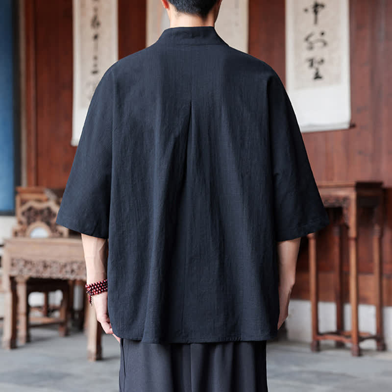 Nimara Ritual Spring Summer Tang Style Minimalist Pankou Solid Men's Elbow-Length Shirts