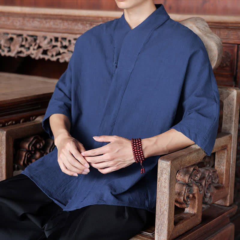 Nimara Ritual Spring Summer Tang Style Minimalist Pankou Solid Men's Elbow-Length Shirts