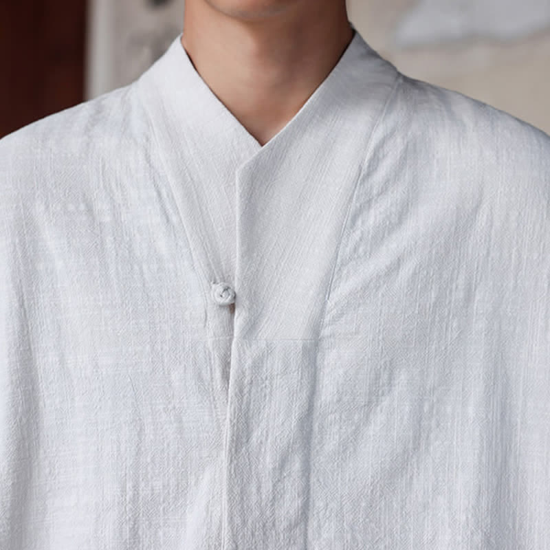 Nimara Ritual Spring Summer Tang Style Minimalist Pankou Solid Men's Elbow-Length Shirts