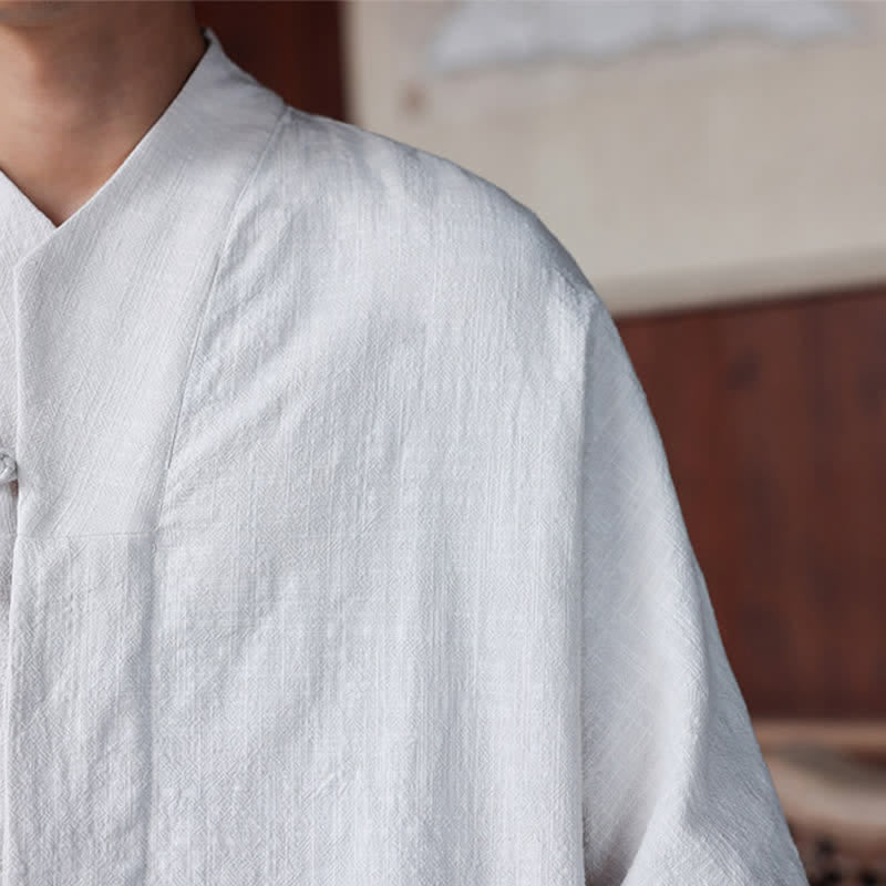 Nimara Ritual Spring Summer Tang Style Minimalist Pankou Solid Men's Elbow-Length Shirts