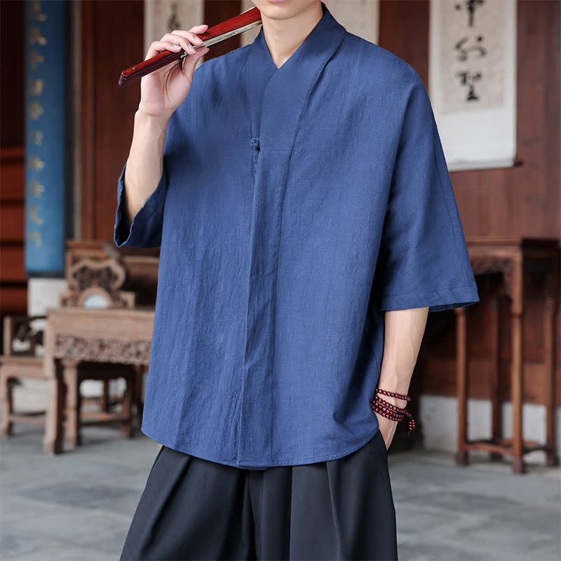 Nimara Ritual Spring Summer Tang Style Minimalist Pankou Solid Men's Elbow-Length Shirts