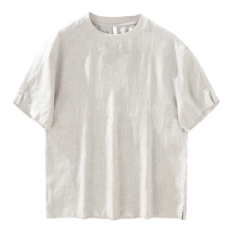 Nimara Ritual Summer Casual Minimalist Solid Linen Crew Neck Men's Short Sleeve T-Shirts