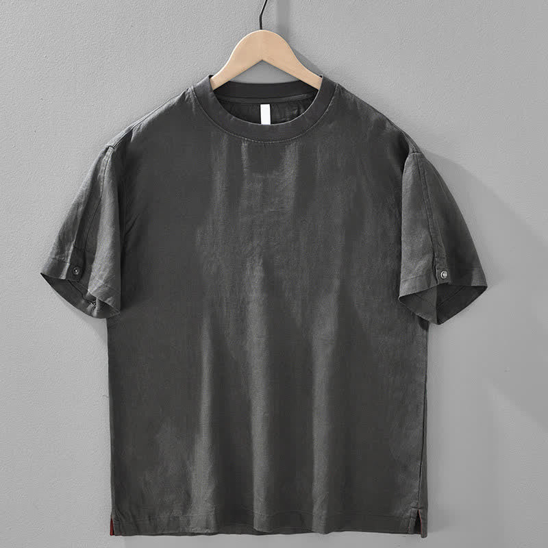 Nimara Ritual Summer Casual Minimalist Solid Linen Crew Neck Men's Short Sleeve T-Shirts