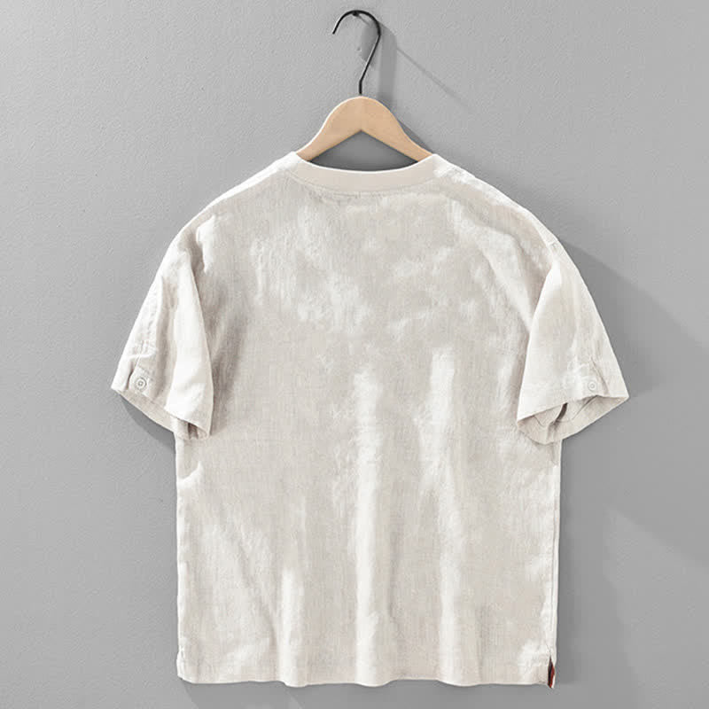 Nimara Ritual Summer Casual Minimalist Solid Linen Crew Neck Men's Short Sleeve T-Shirts
