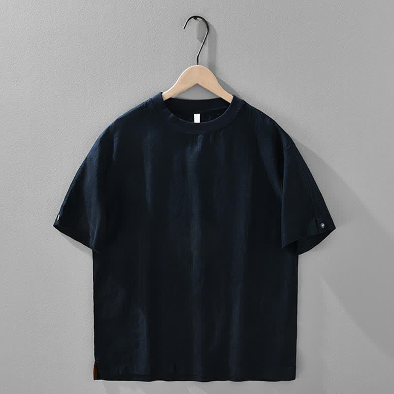 Nimara Ritual Summer Casual Minimalist Solid Linen Crew Neck Men's Short Sleeve T-Shirts