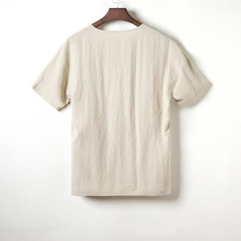 Nimara Ritual Summer Casual Tang Style V-Neck Solid Men's Short Sleeve Shirts
