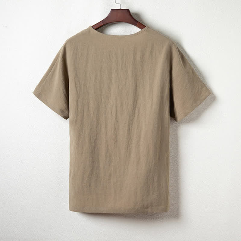 Nimara Ritual Summer Casual Tang Style V-Neck Solid Men's Short Sleeve Shirts