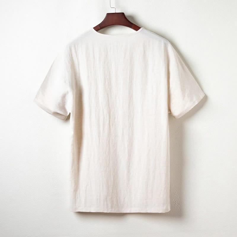 Nimara Ritual Summer Casual Tang Style V-Neck Solid Men's Short Sleeve Shirts