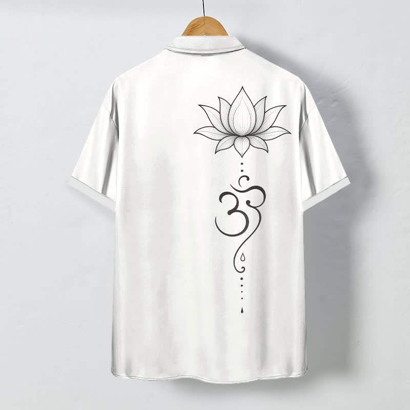 Nimara Ritual Lotus Om Line Art Pattern Buttons Breathable Men's Short Sleeve Shirt