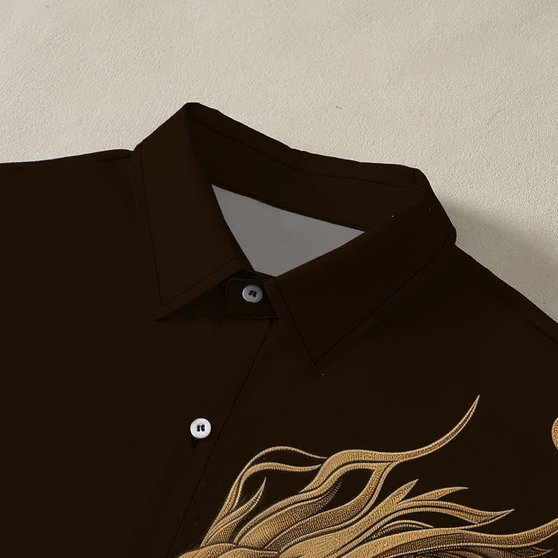 Nimara Ritual Golden Eastern Dragon Pattern Buttons Breathable Men's Short Sleeve Shirt