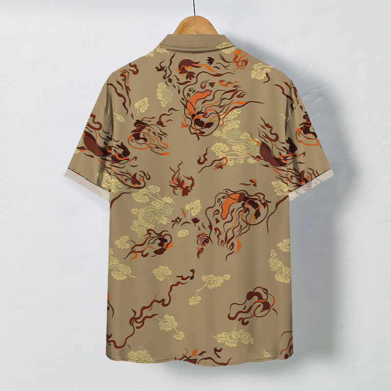 Nimara Ritual Abstract Earthtone Swirl Pattern Buttons Breathable Men's Short Sleeve Shirt