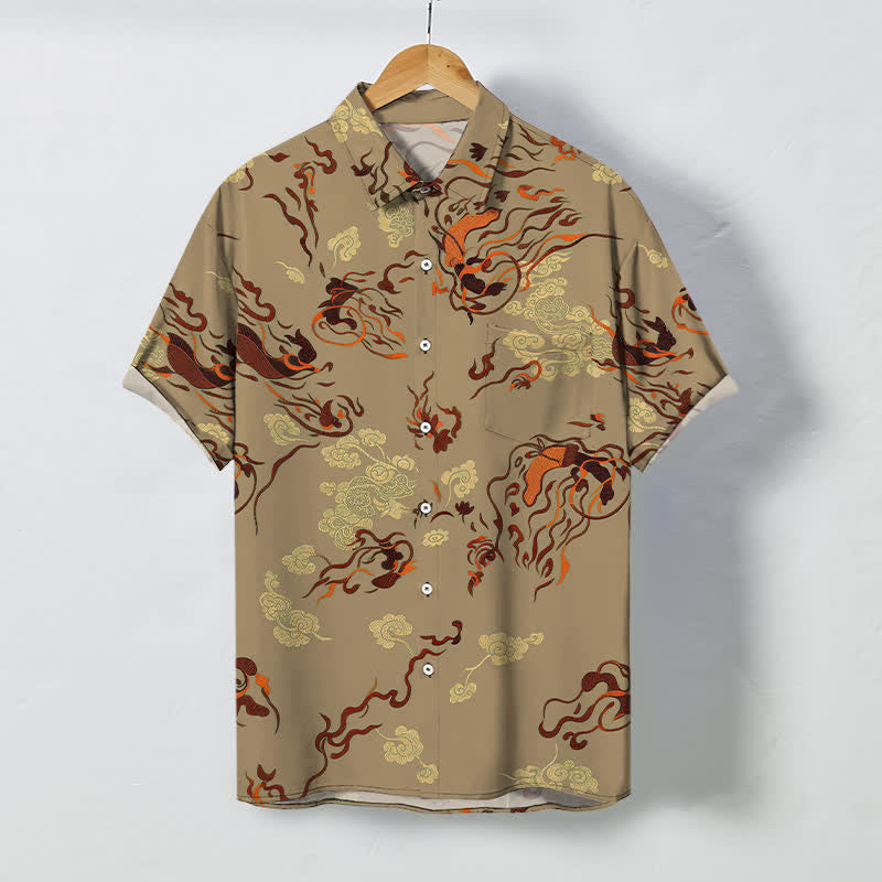 Nimara Ritual Abstract Earthtone Swirl Pattern Buttons Breathable Men's Short Sleeve Shirt