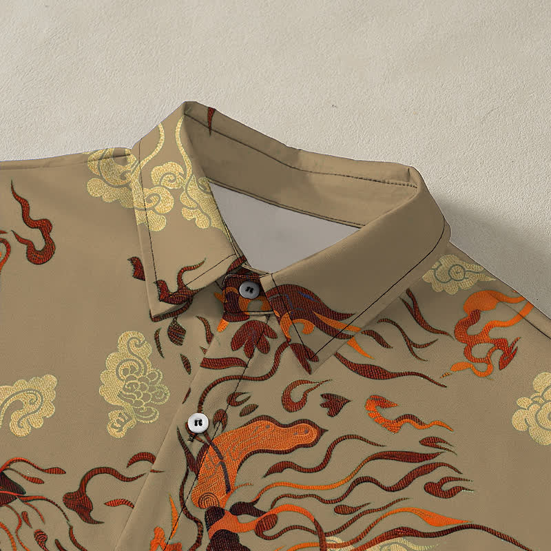 Nimara Ritual Abstract Earthtone Swirl Pattern Buttons Breathable Men's Short Sleeve Shirt