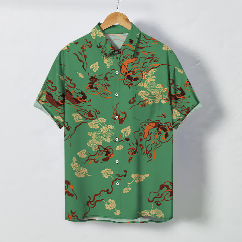Nimara Ritual Abstract Earthtone Swirl Pattern Buttons Breathable Men's Short Sleeve Shirt