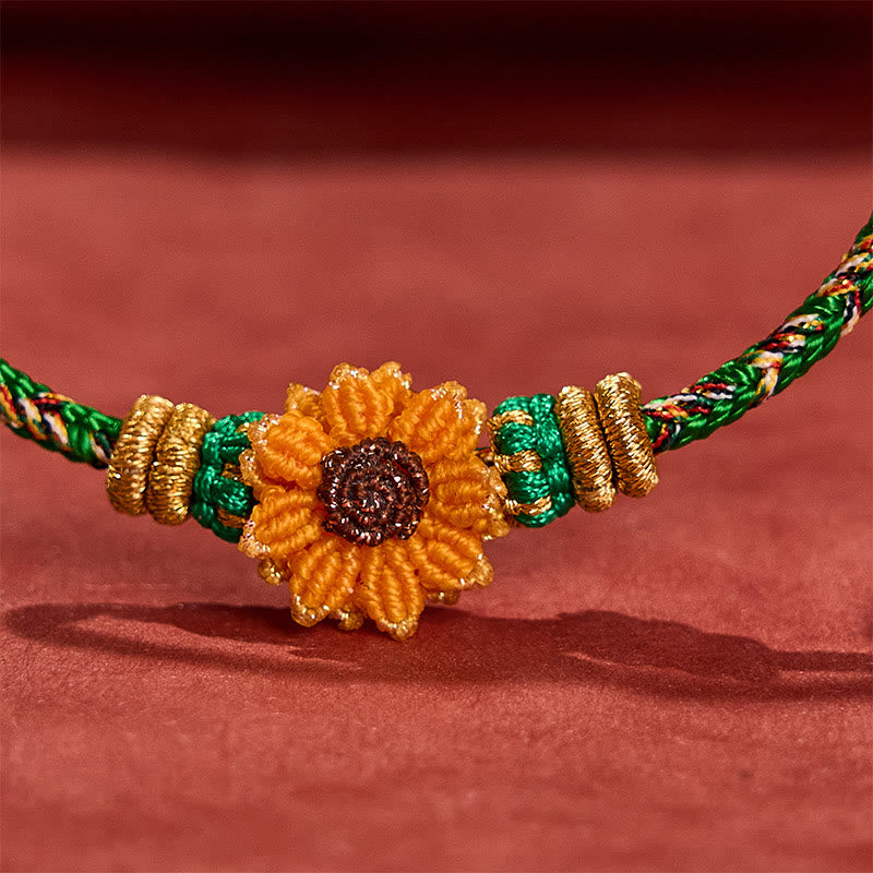 Nimara Ritual Hand-Woven Colorful Green Yellow String Sunflower Hope Bracelet