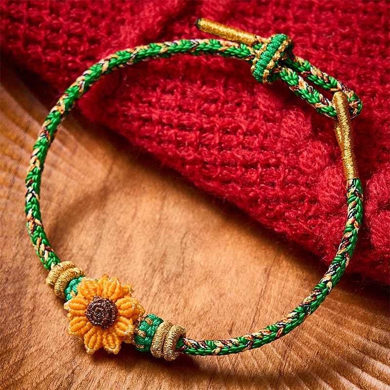 Nimara Ritual Hand-Woven Colorful Green Yellow String Sunflower Hope Bracelet