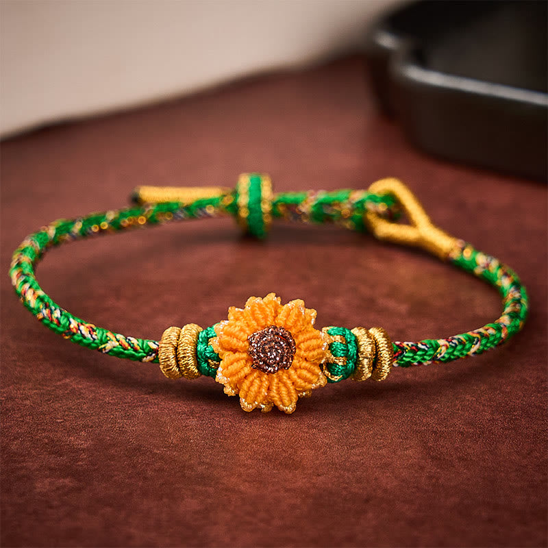 Nimara Ritual Hand-Woven Colorful Green Yellow String Sunflower Hope Bracelet