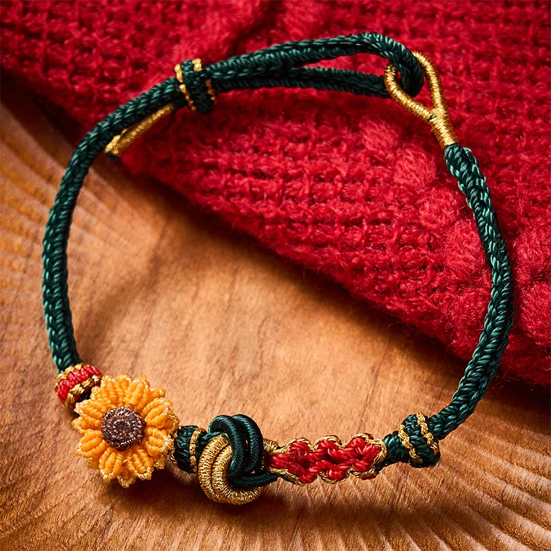 Nimara Ritual Hand-Woven Red String Peach Blossom Sunflower Luck Bracelet