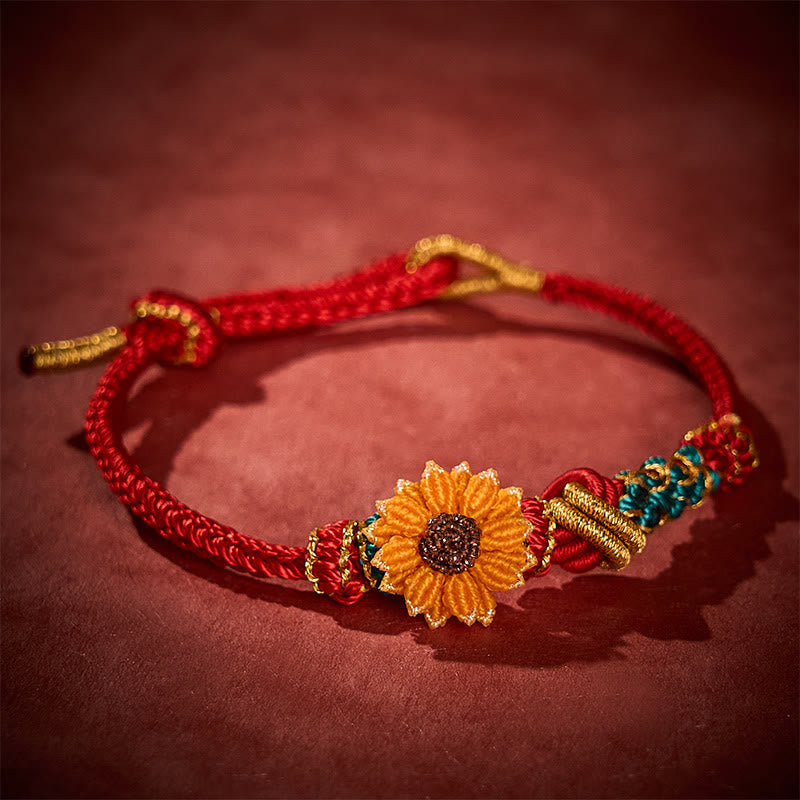 Nimara Ritual Hand-Woven Red String Peach Blossom Sunflower Luck Bracelet